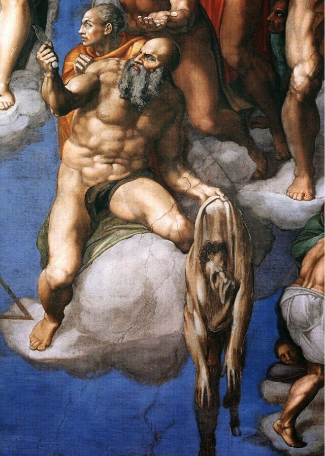 Detalle de figura en los frescos restaurados de la Capilla Sixtina